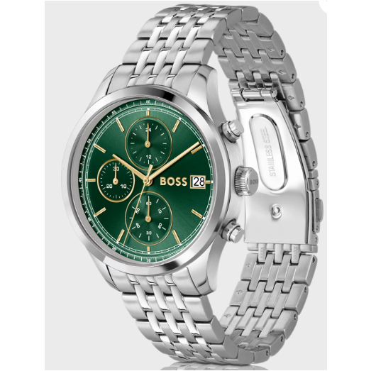 BOSS STRATUS GREEN CHRONO GENTS STAINLESS STEEL WATCH