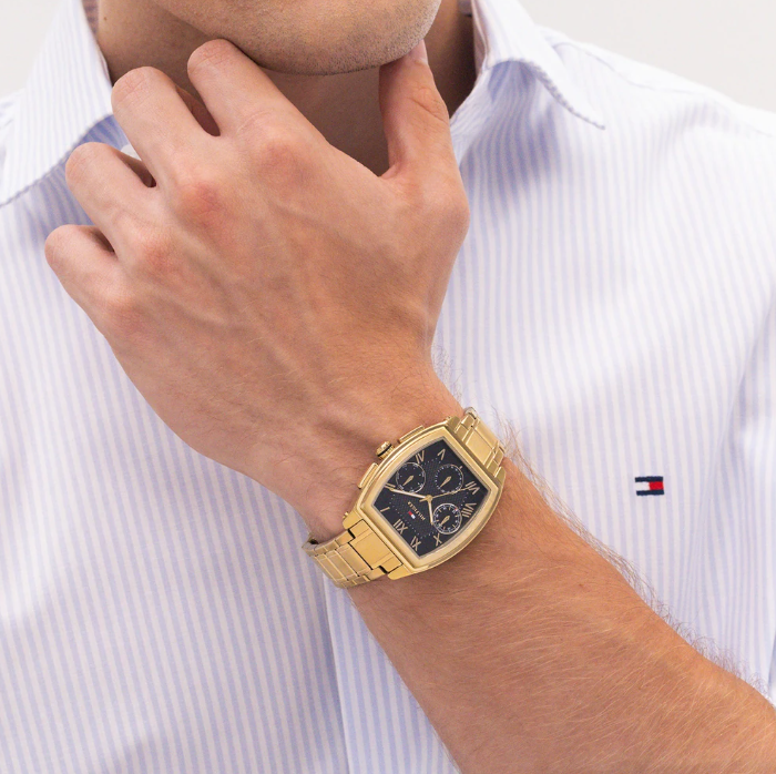 TOMMY HILFIGER BLACK CHRONO GENTS GOLD STAINLESS STEEL WATCH