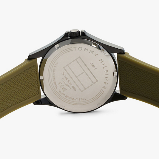 TOMMY HILFIGER BLACK DIAL GREEN SILICONE WATCH