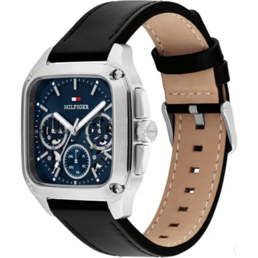 TOMMY HILFIGER BLUE CHRONO GENTS BLACK LEATHER WATCH