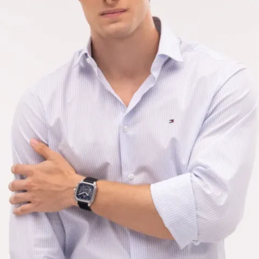 TOMMY HILFIGER BLUE CHRONO GENTS BLACK LEATHER WATCH