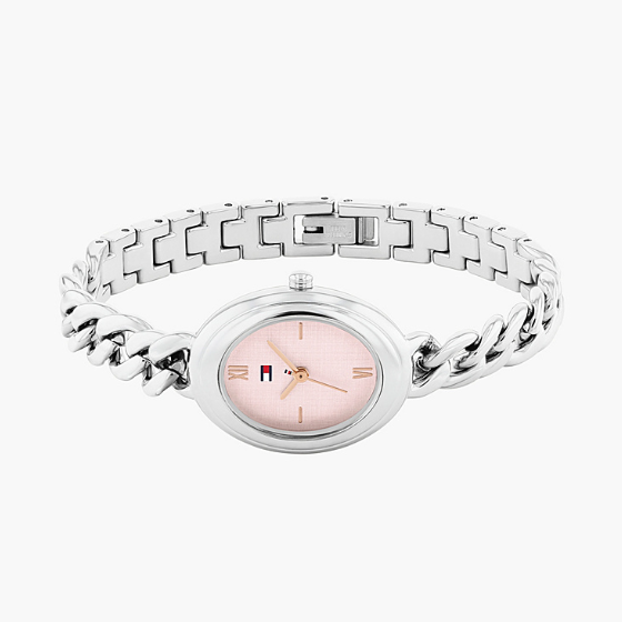 TOMMY HILFIGER PINK OVAL DIAL LADIES STAINLESS STEEL WATCH