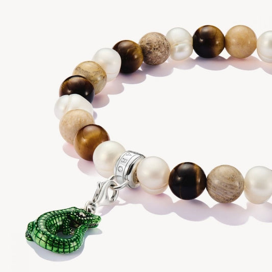 Silver Beads Bracelet Eith Ecru-Coloured Stones