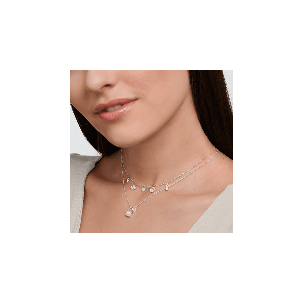 Silver & Cubic Zirconia Lock with Key Necklace
