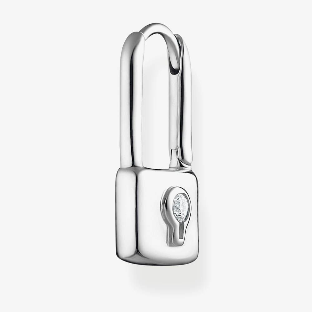 Silver & Cubic Zirconia Padlock Hoop Earrings