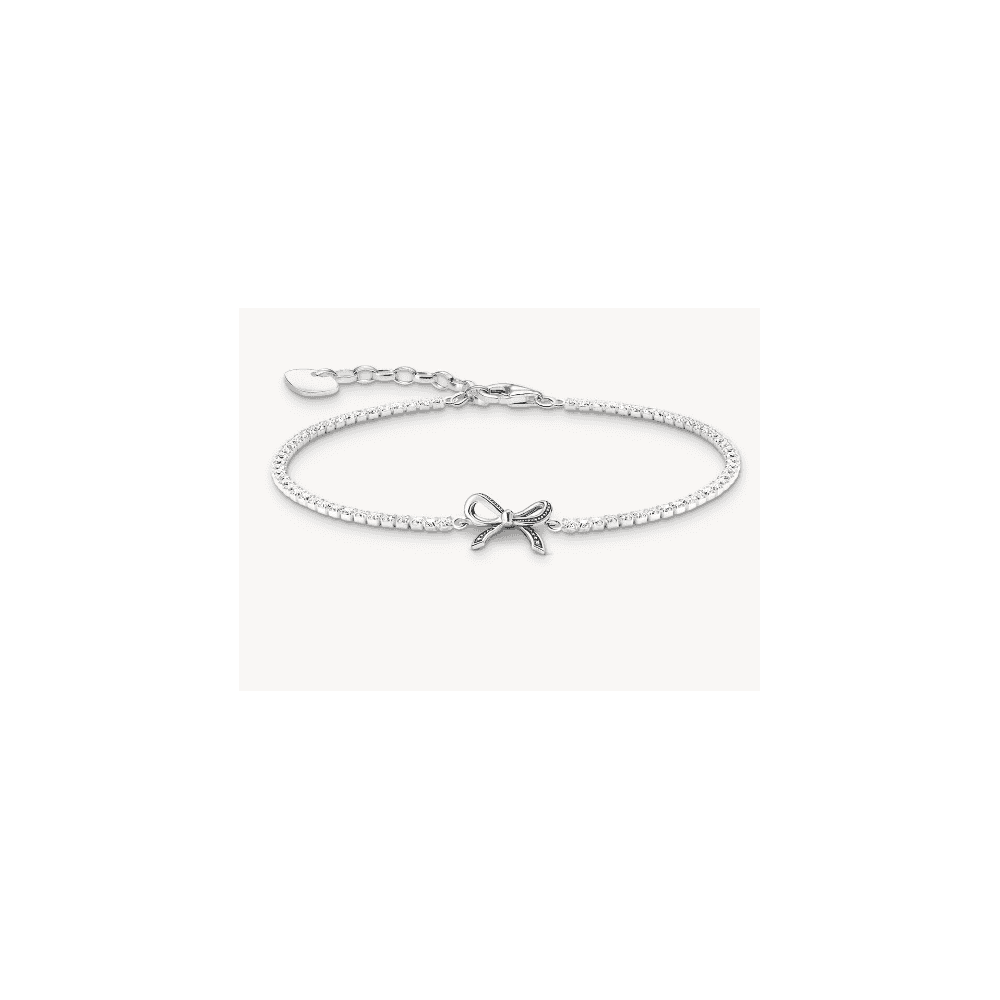 Silver bow bracelet with white zirconia
