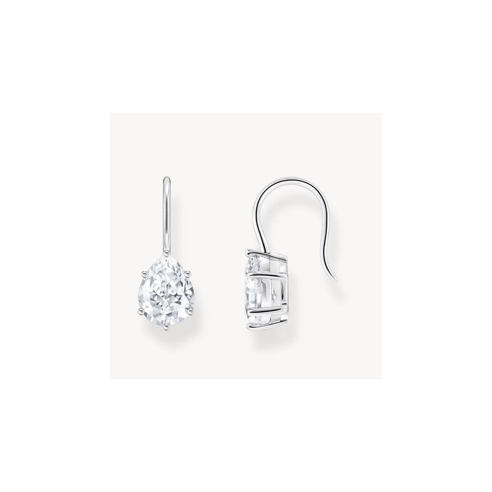 Silver earrings with white drop-shaped zirconia