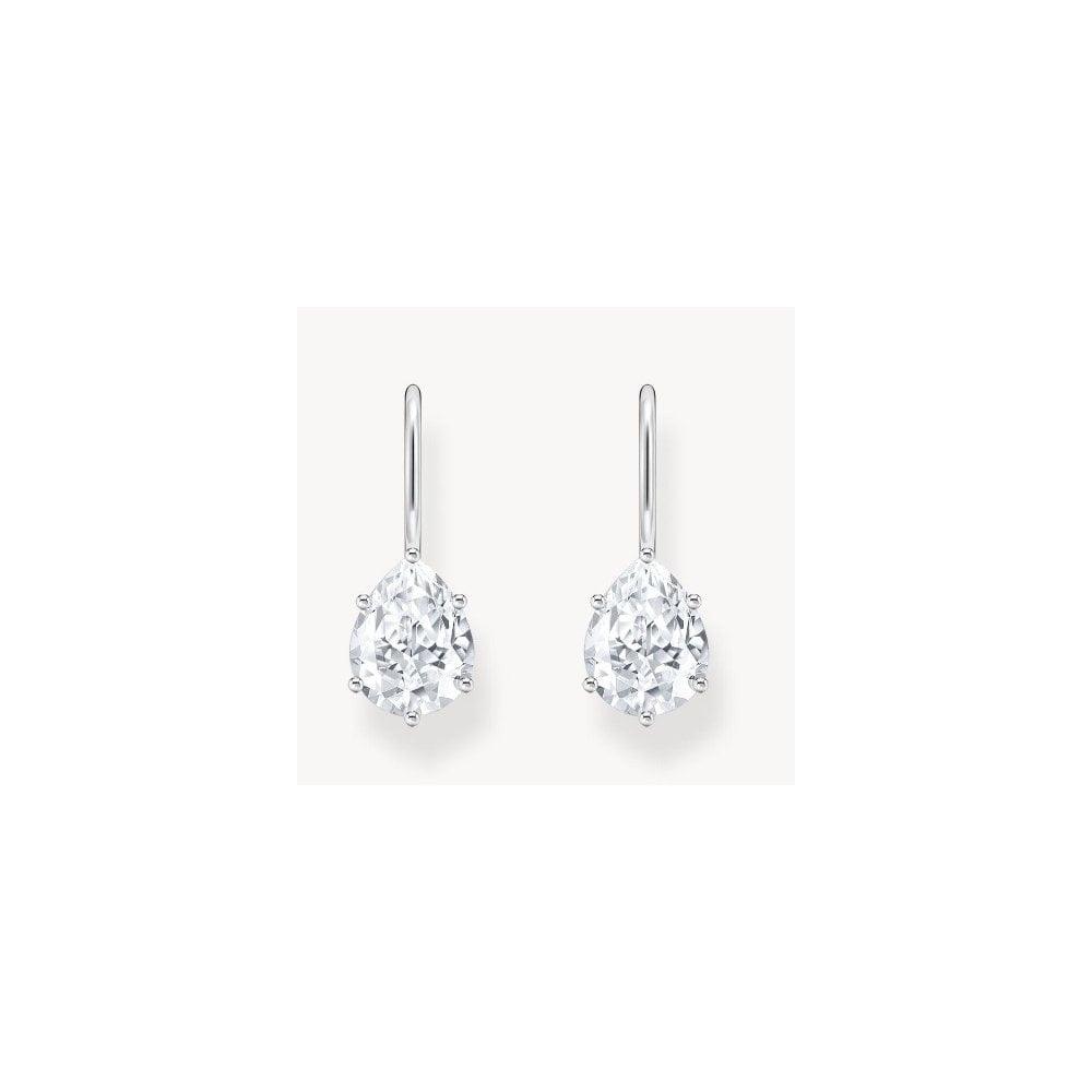 Silver earrings with white drop-shaped zirconia