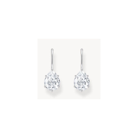 Silver earrings with white drop-shaped zirconia