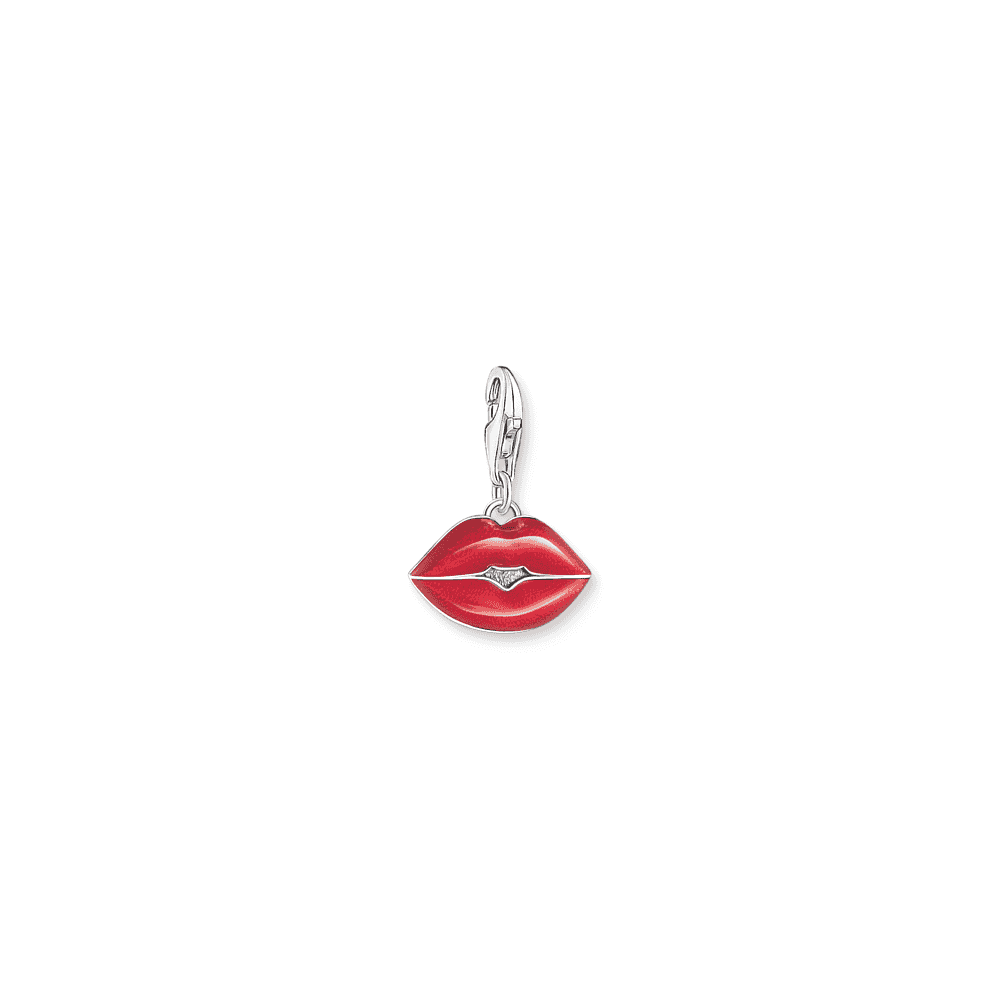 Silver pendant in shape of red kissable lips
