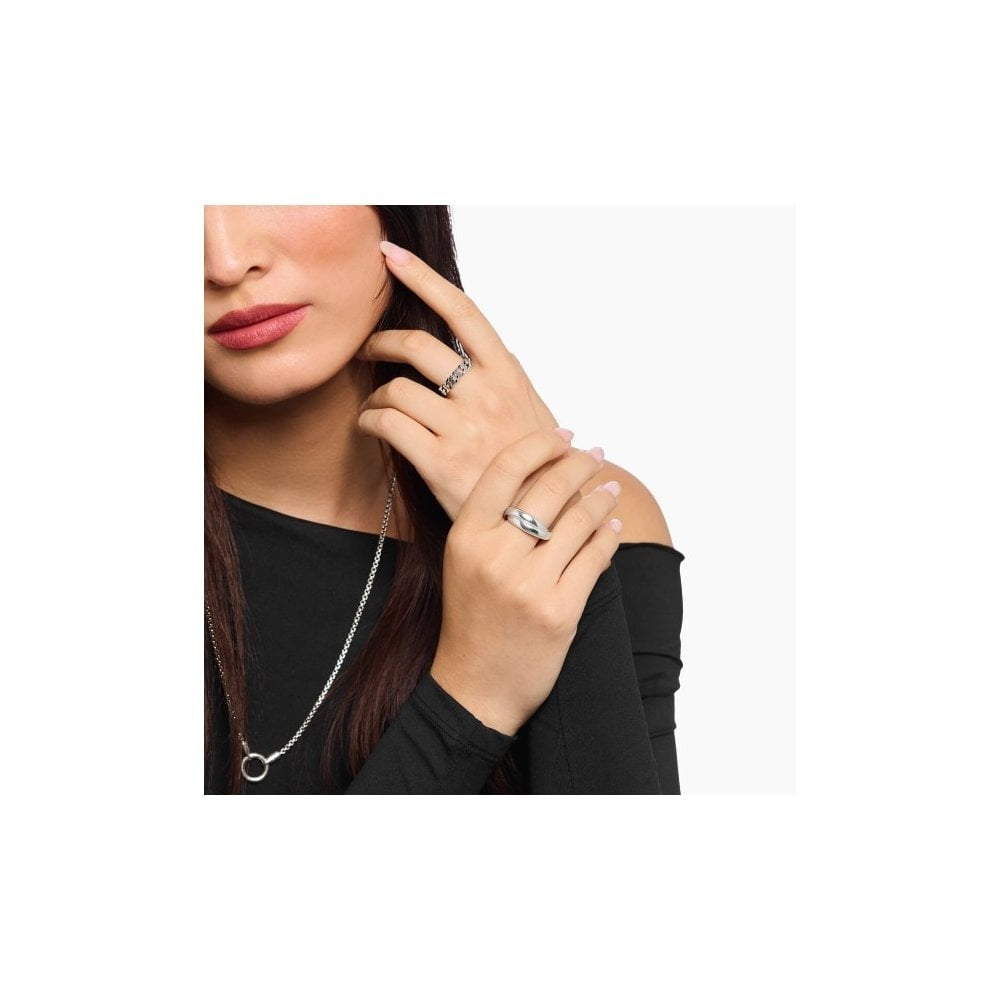 Silver slim ring in duo design size 54