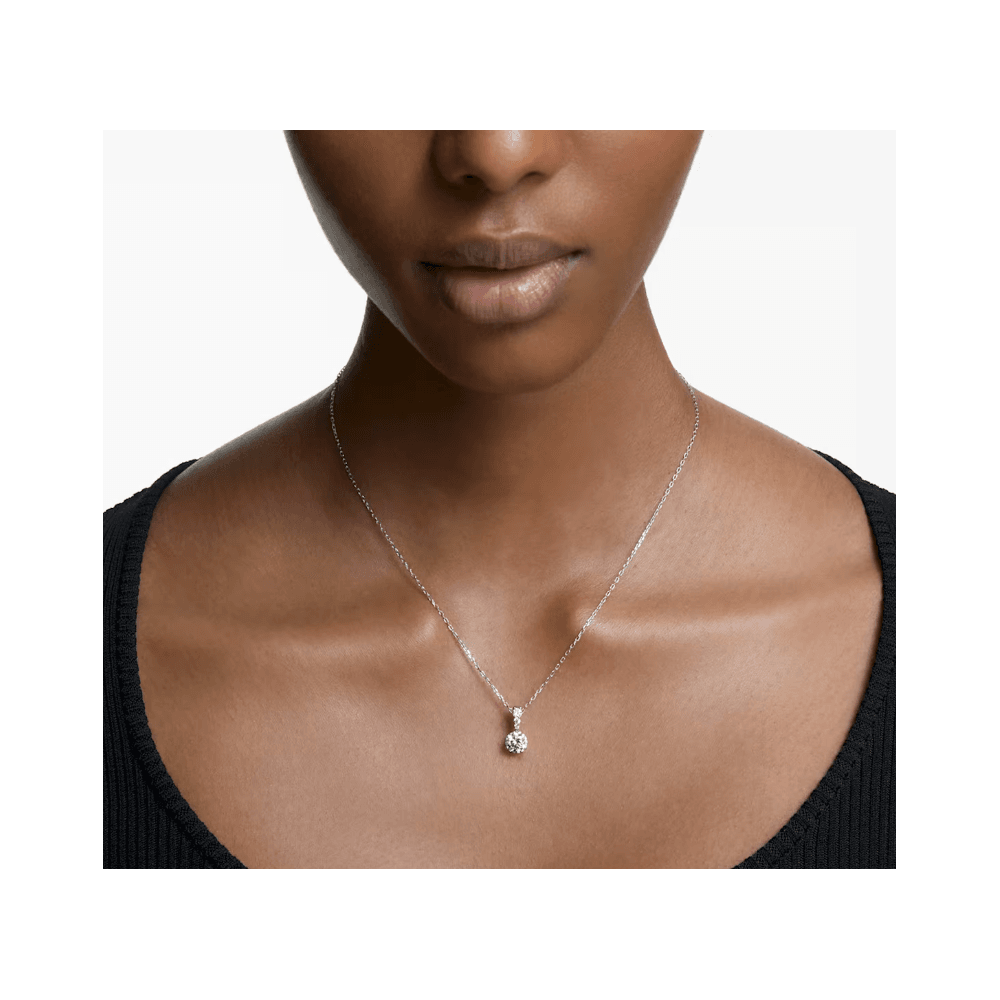 Solitaire pendant Round cut, White, Rhodium plated