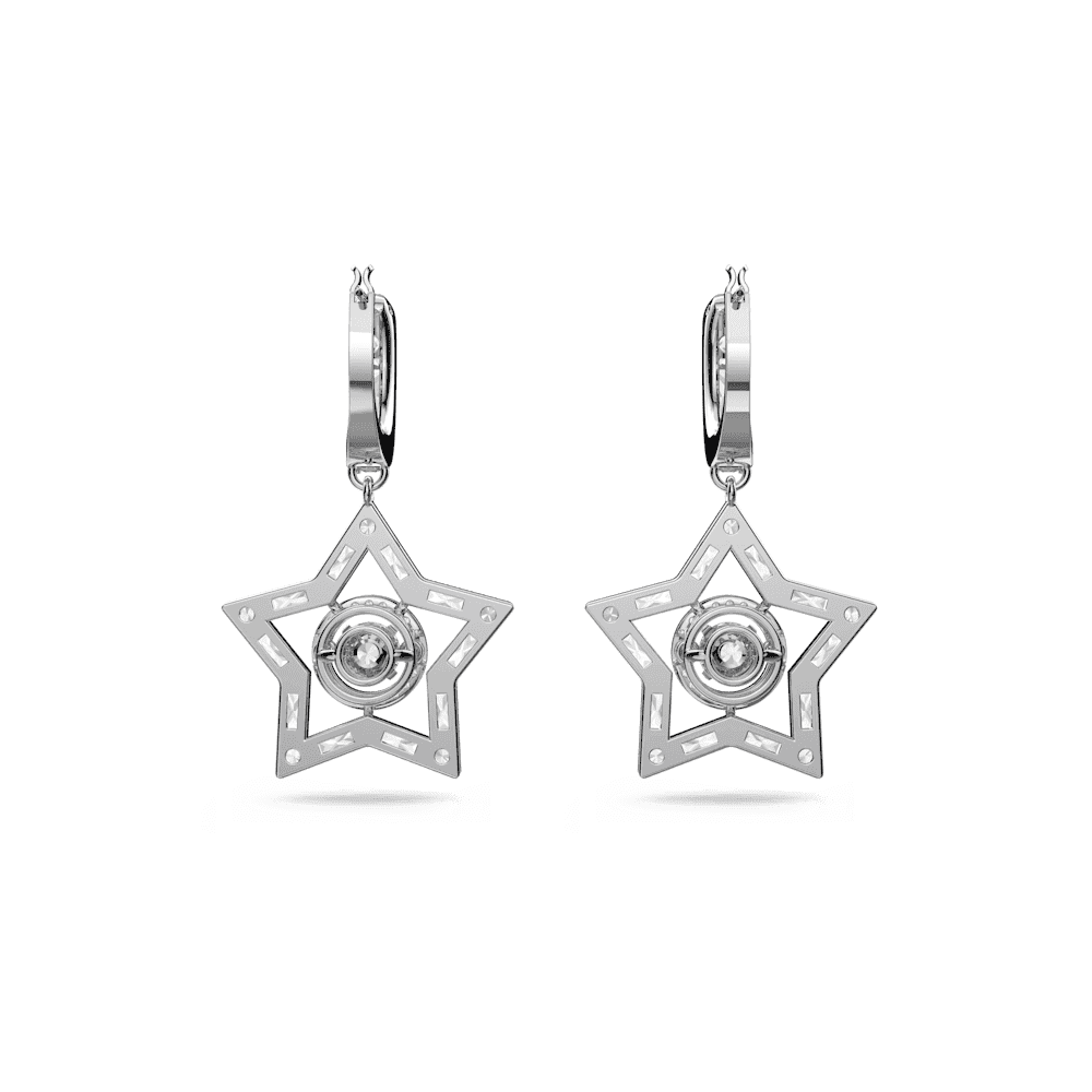 Stella drop earrings, Mixed cuts, Star, White, Rhodium plated