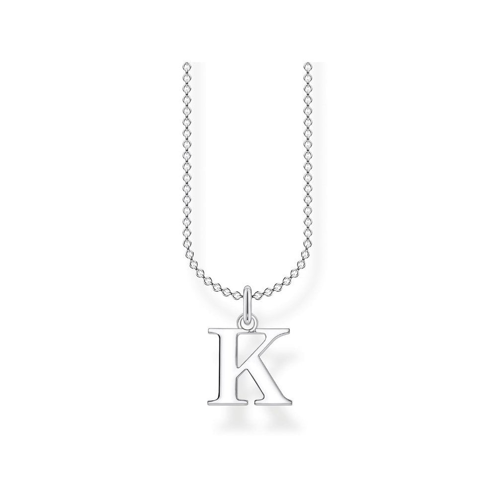 Sterling Silver Chain with Charm Pendant Letter K