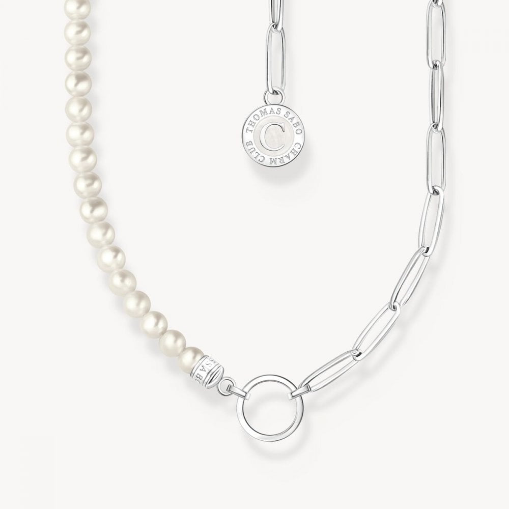 Sterling Silver Charm Necklace with White Pearls and Coin