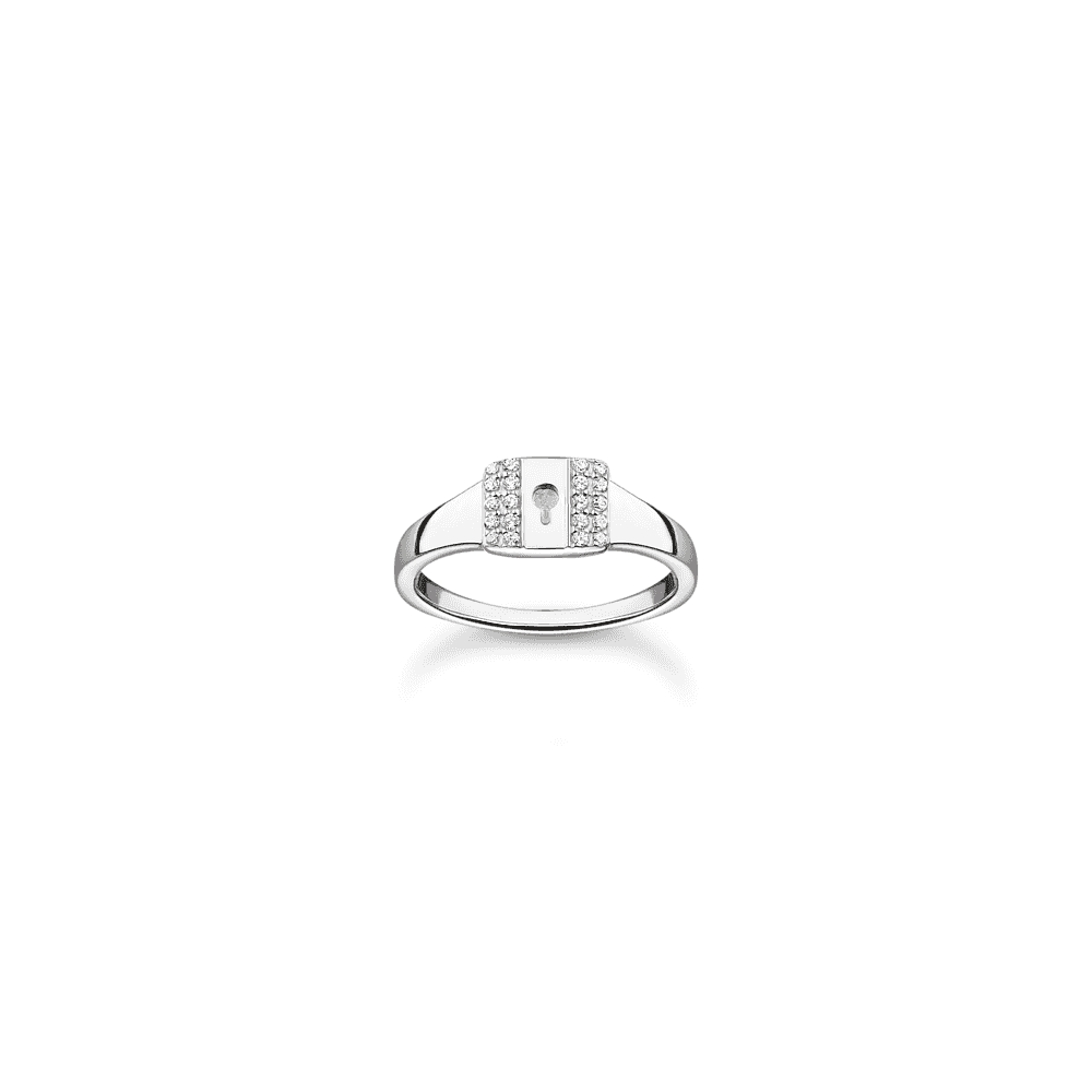 Sterling Silver Lock Ring with Stones