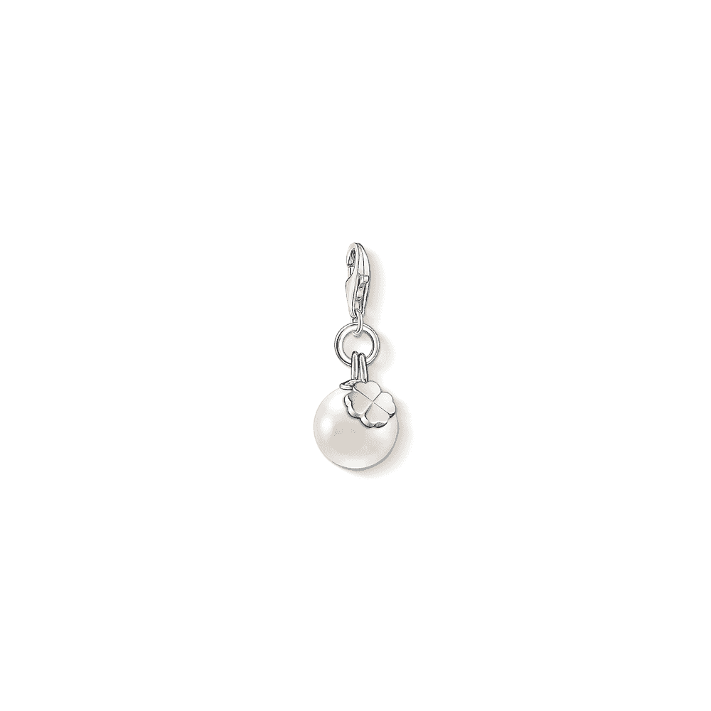 Sterling Silver Pearl Charm with Fourleaf Clover