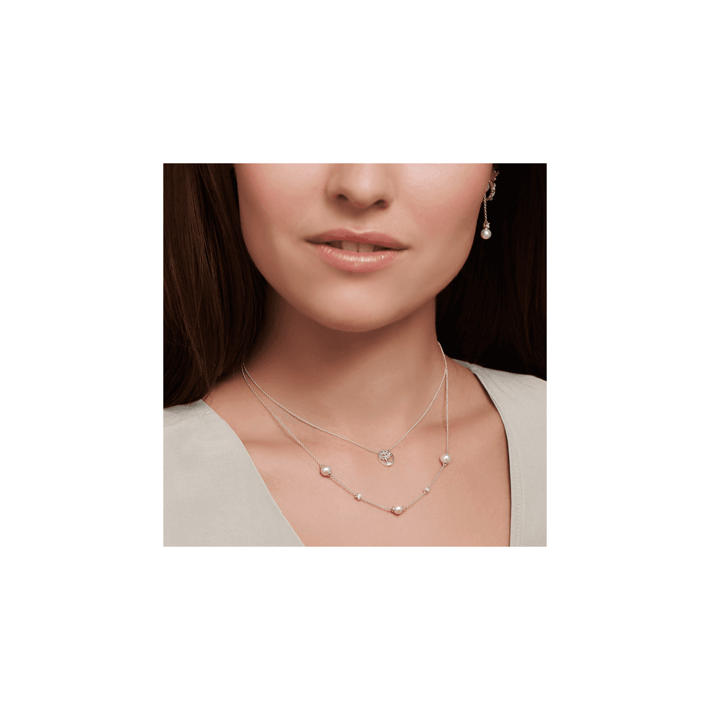 Sterling Silver Pearl Necklace with White Stones