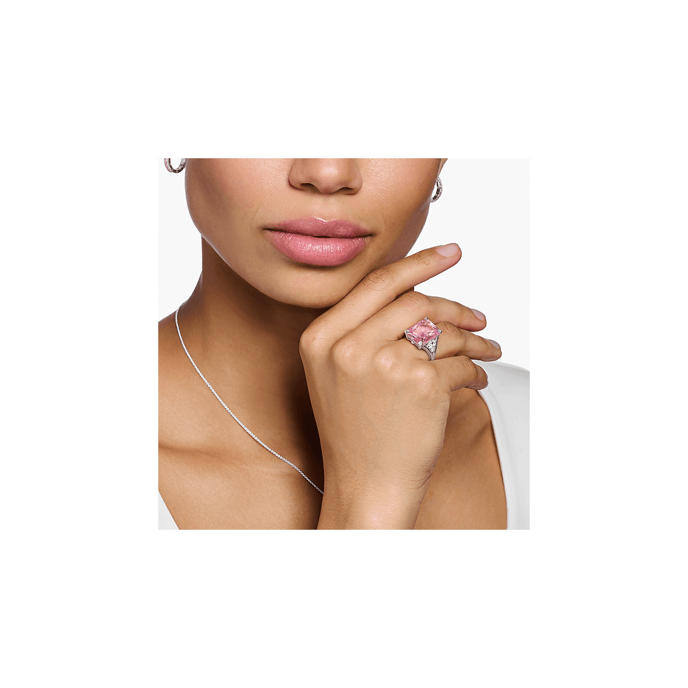 Sterling Silver Pink Stone Ring with White Stones