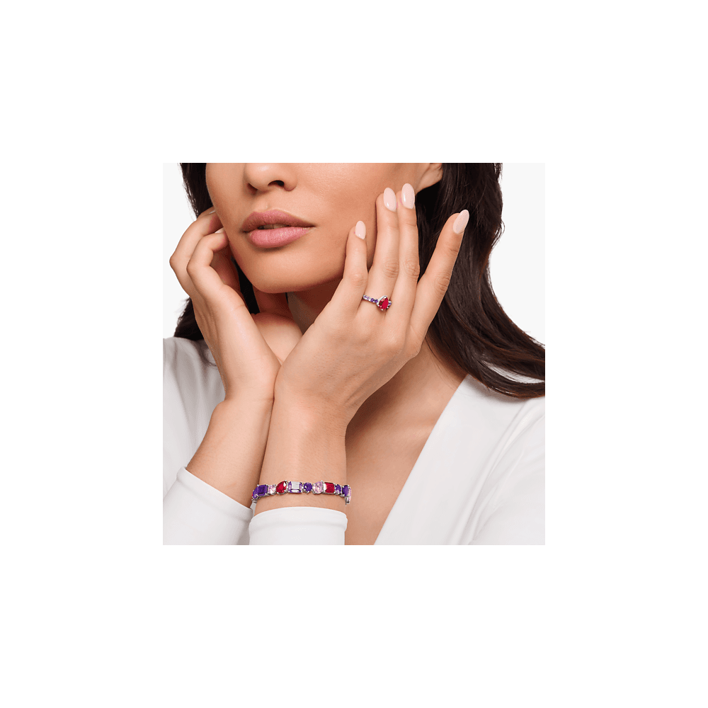 Sterling Silver Solitaire Ring with Red and Violet Stones