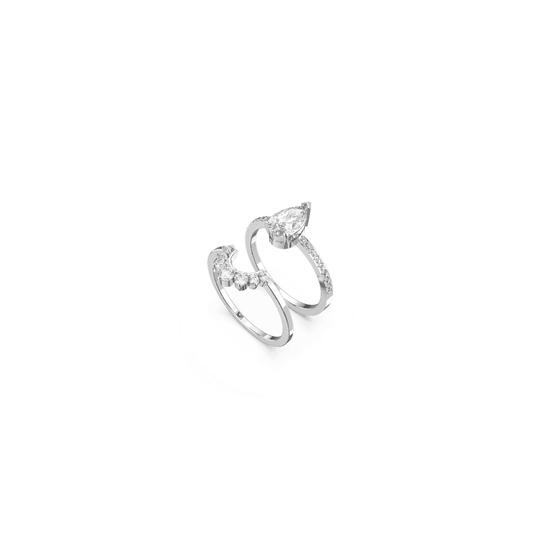 Stilla Attract ring, Set (2), Pear cut, White, Rhodium plated
