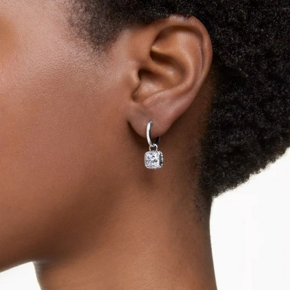 Stilla drop earrings Square cut, White, Rhodium plated