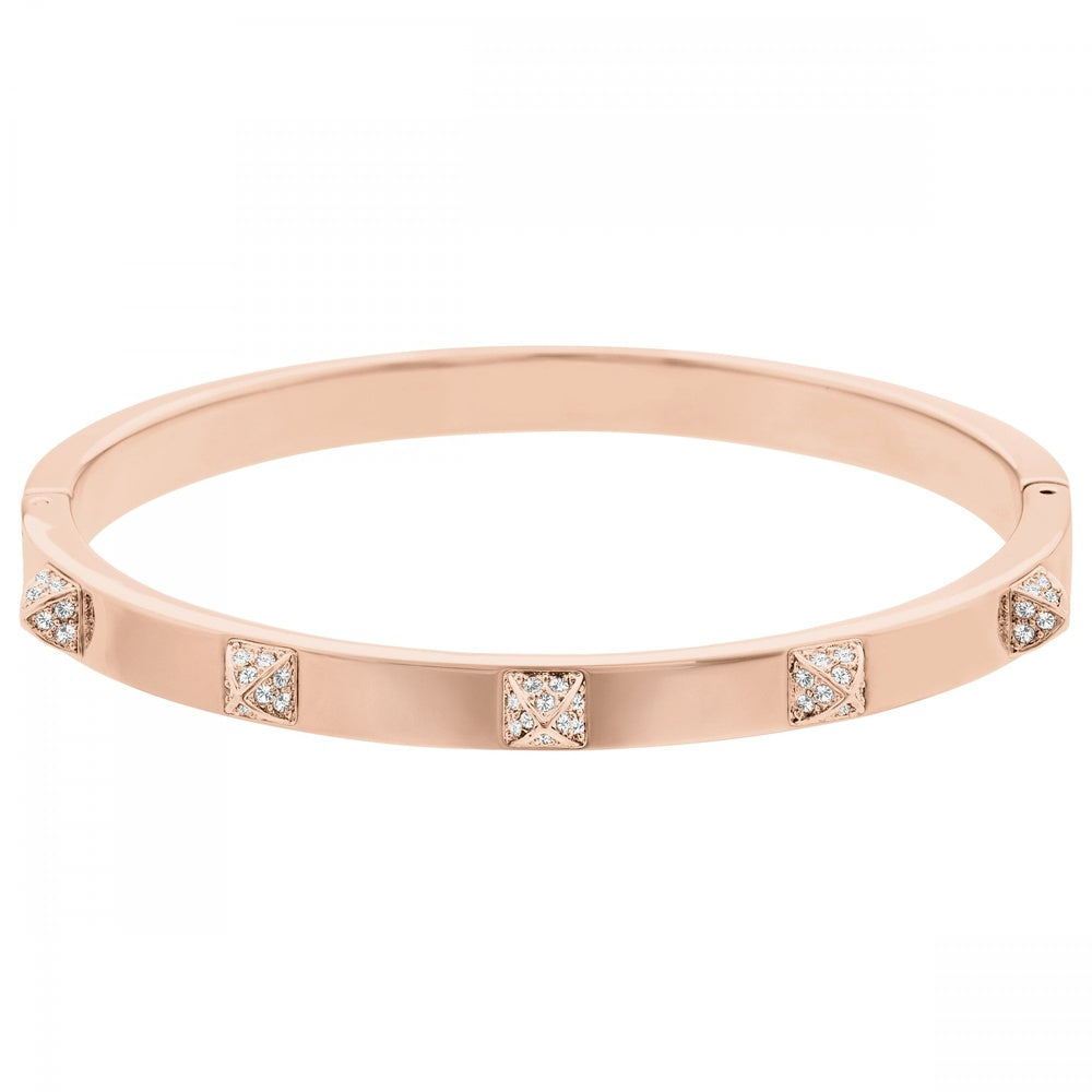 TACTIC BANGLE, WHITE SWAROVSKI CRYSTALS, ROSE-GOLD TONE PLATED,