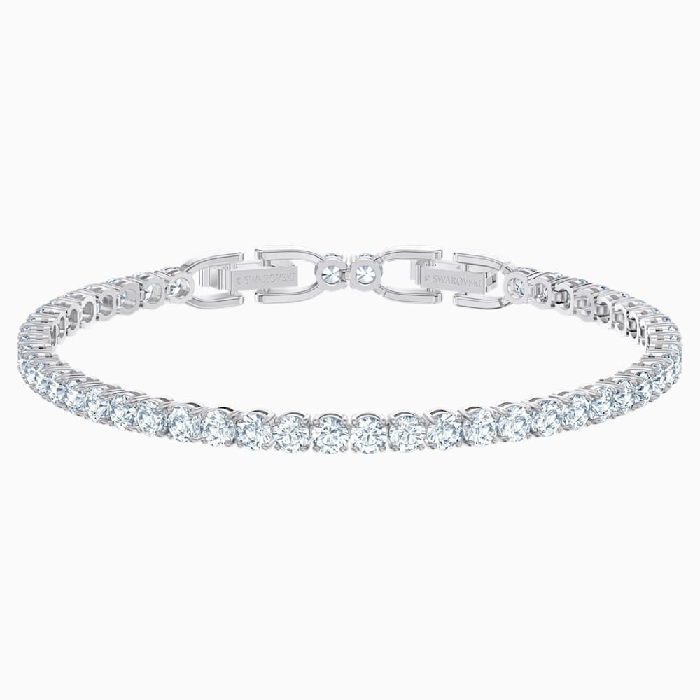 TENNIS DELUXE BRACELET, ROUND WHITE SWAROVSKI CRYSTALS, RHODIUM PLATED