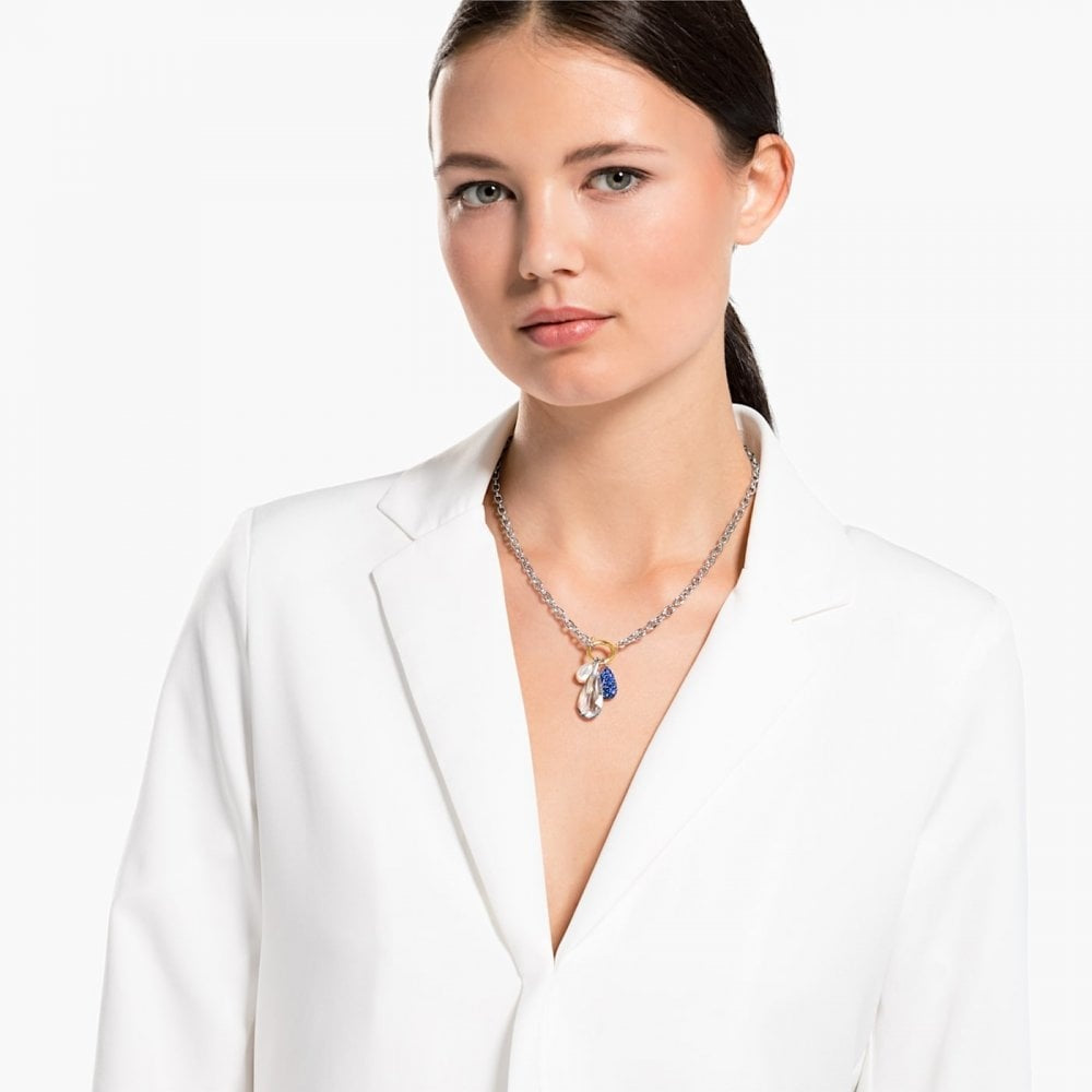 THE ELEMENTS SILVER NECKLACE WITH BLUE, CRYSTAL & PEARL CHARMS