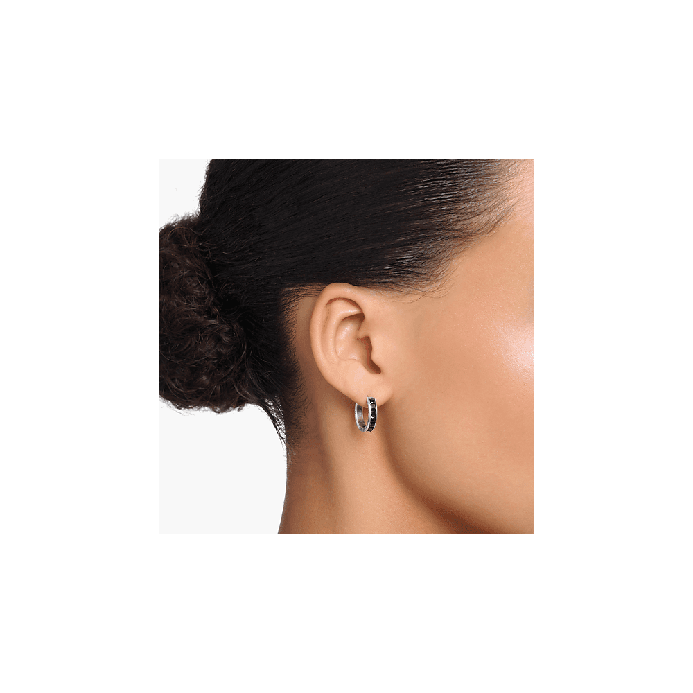 THOMAS SABO BLACK STONES PAVÉ SILVER HOOP EARRINGS