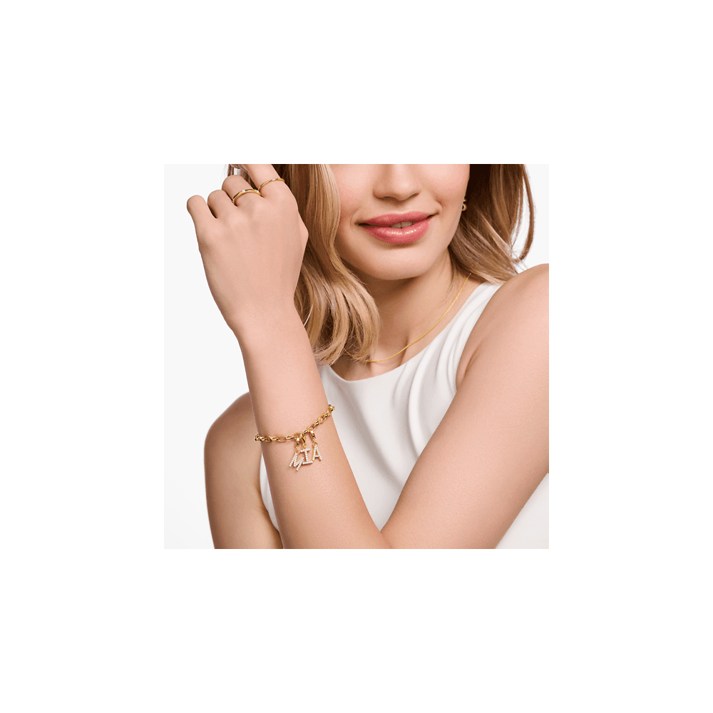 THOMAS SABO GOLD ON SILVER CHARM BRACELET WITH SHIMMERING WHITE CHARMISTA COIN