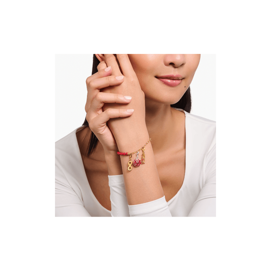 THOMAS SABO GOLD ON SILVER MEMBER CHARM BRACELET WITH RED BEADS