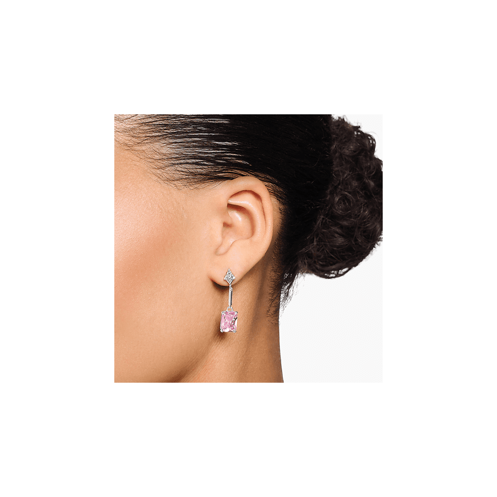 THOMAS SABO PINK STONE DROP EARRINGS