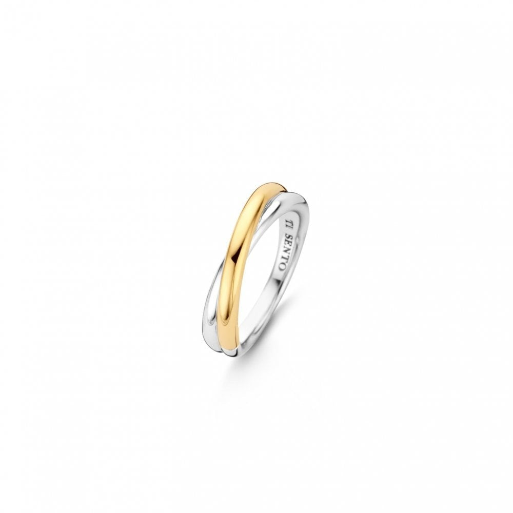 TISENTO MILANO STERLING SILVER TWIST RING WTH YELLOW GOLD