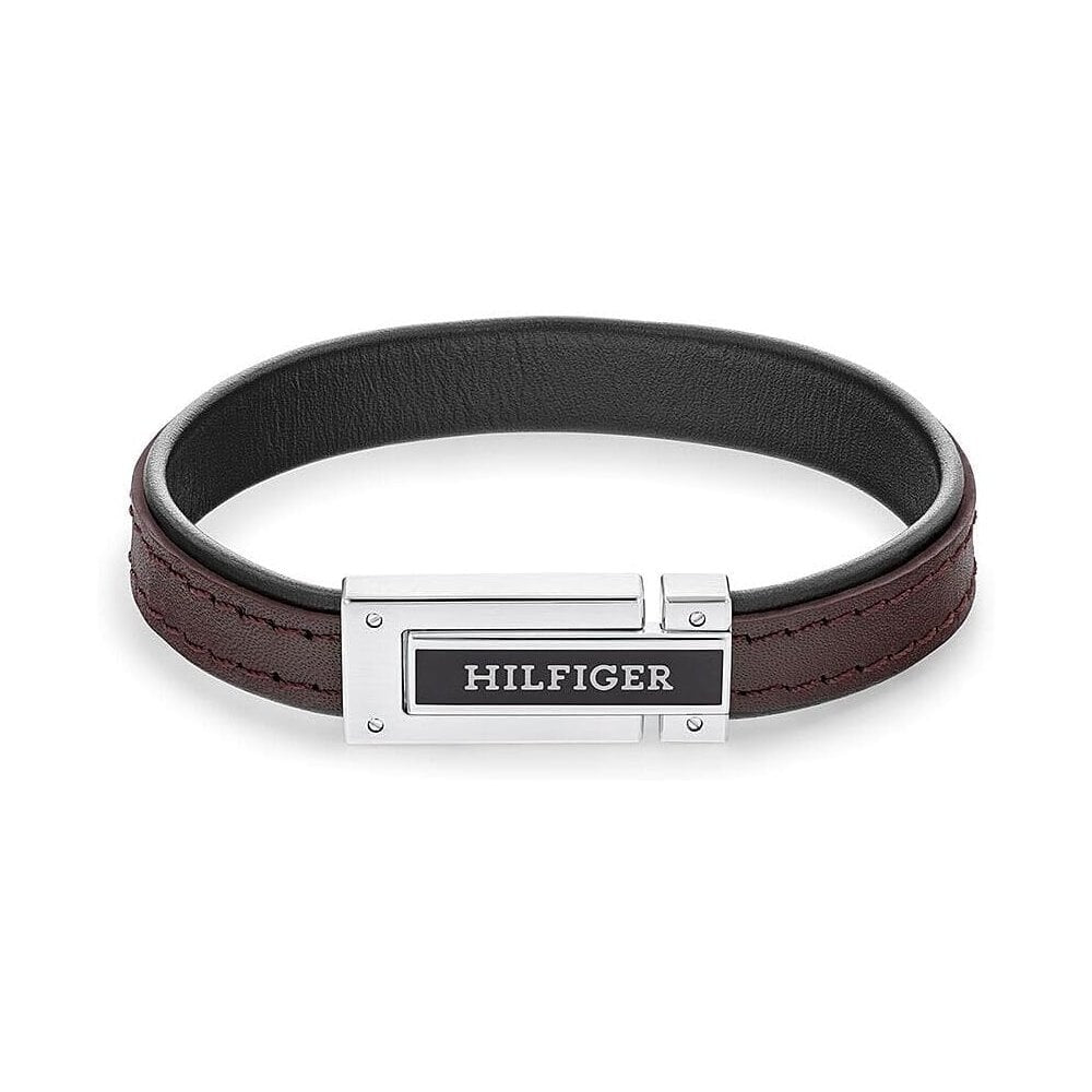 TOMMY HILFIGER MEN'S STAINLESS STEEL & BLACK & BROWN LEATHER LEATHER BRACELET