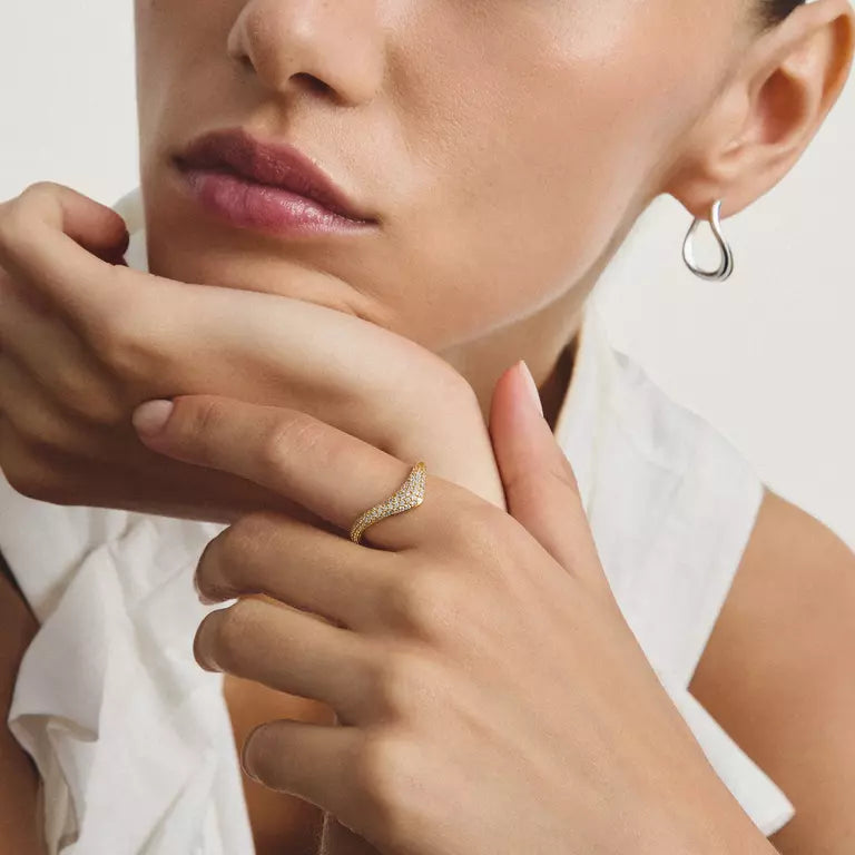 Thomas Sabo 18ct Gold on Silver Wave Ring with White Zirconia