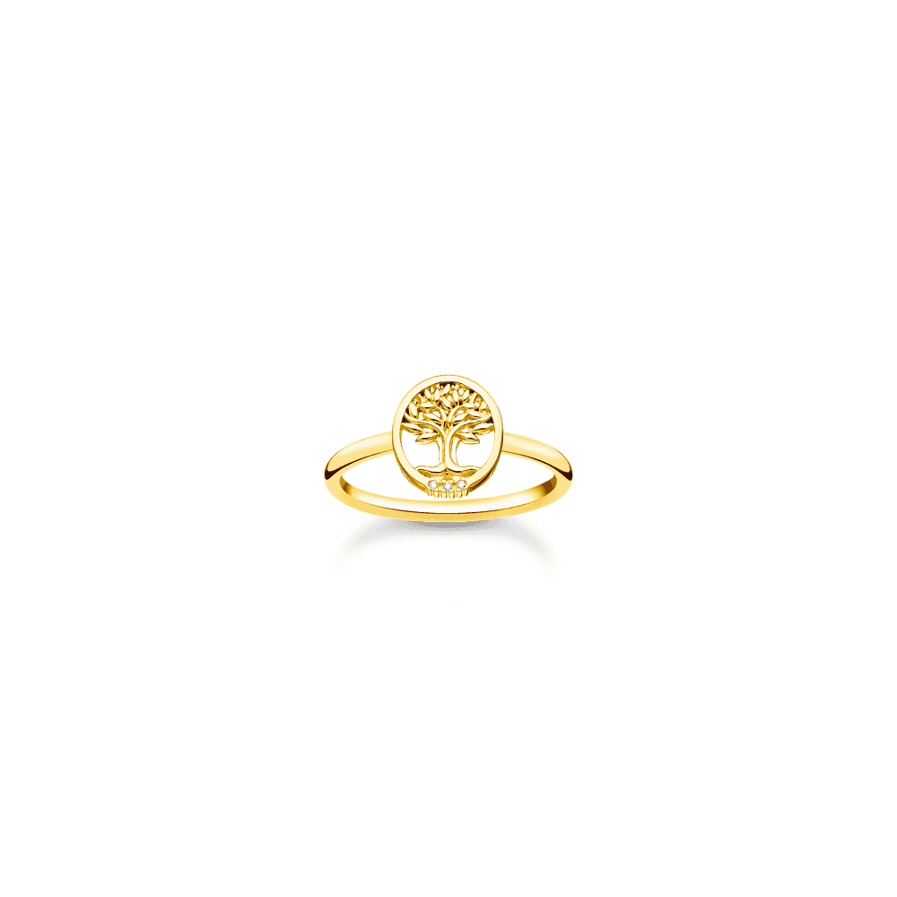 Thomas Sabo Gold On Silver Tree of Life Ring with White Stones