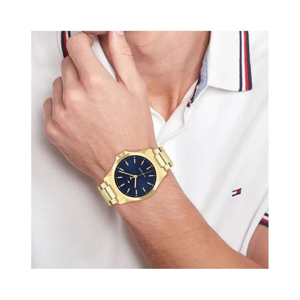 Tommy Hilfiger 43mm Blue Dial Gold Tone Stainless Steel Bracelet Watch