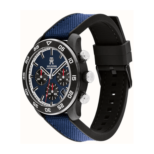 Tommy Hilfiger Carbon Composite Chronograph (42mm) Dark Blue Dial Gents Blue Rubber Strap Watch