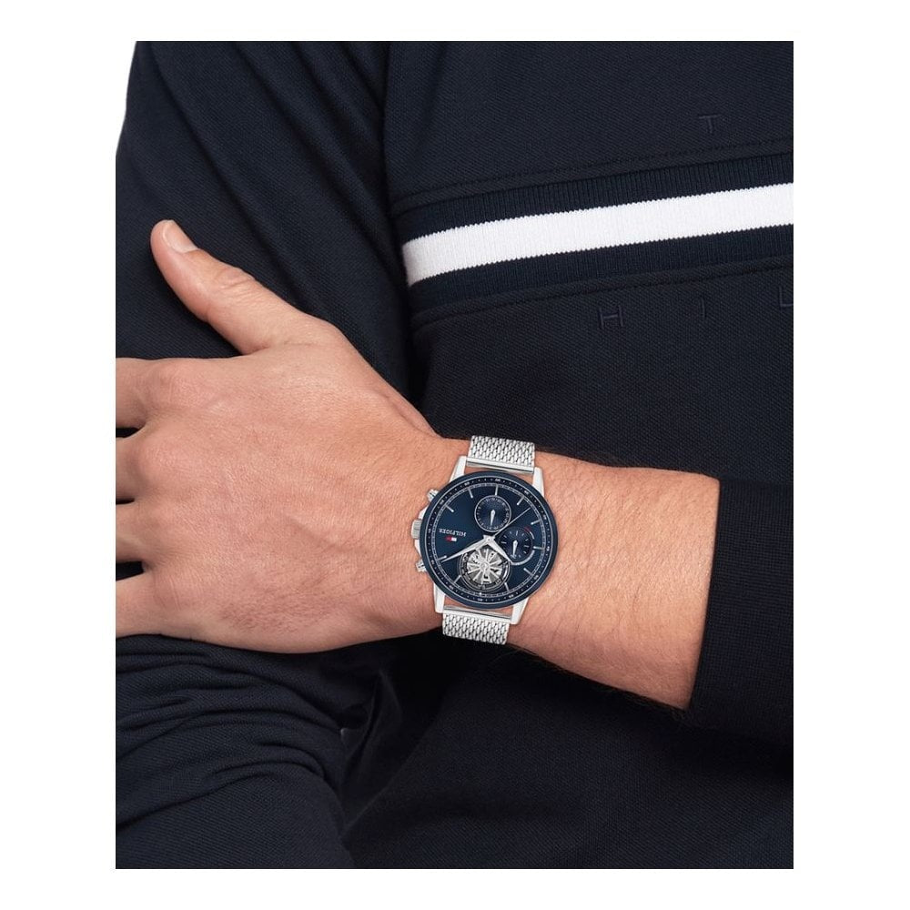 Tommy Hilfiger Chronograph, Blue Dial Gents Mesh Bracelet Watch