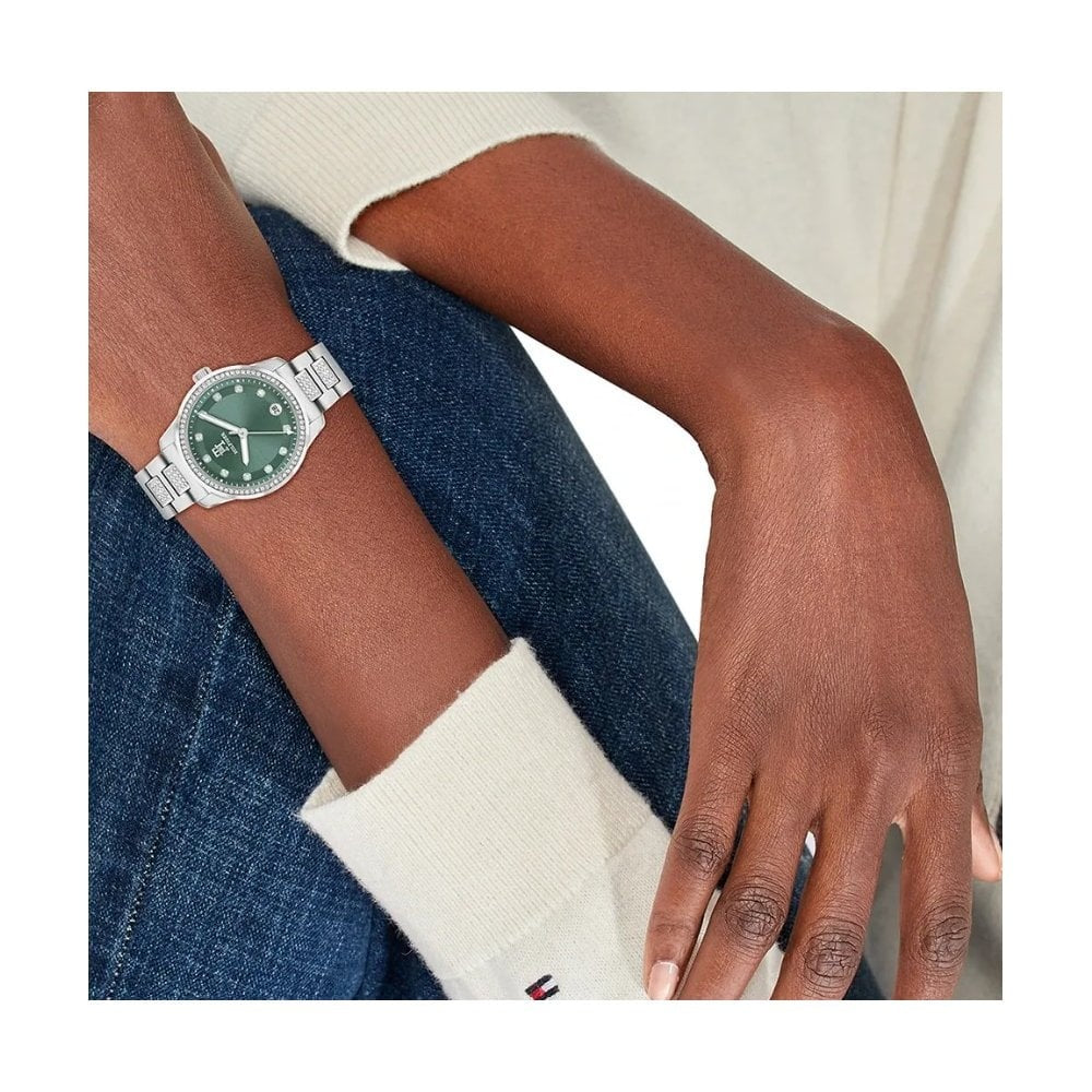 Tommy Hilfiger Crystals Ladies Green Dial Stainless Steel Watch