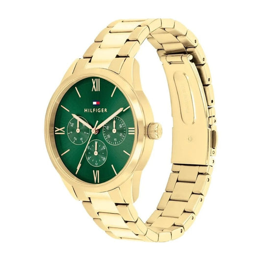 Tommy Hilfiger Ladies Camille, Green Dial, Chronograph Gold Stainless Steel Watch