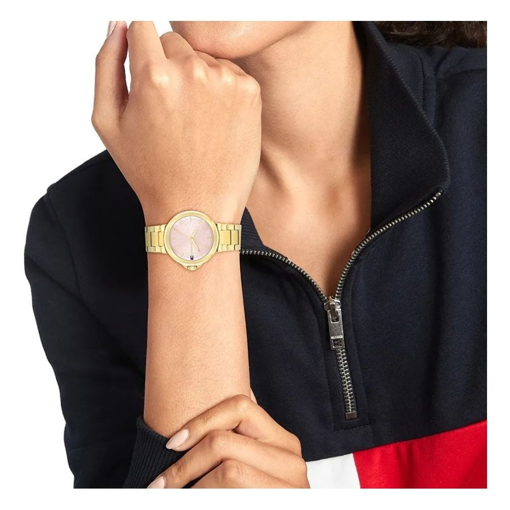 Tommy Hilfiger Lori Pink Dial, Ladies Gold Stainlesss Steel Watch