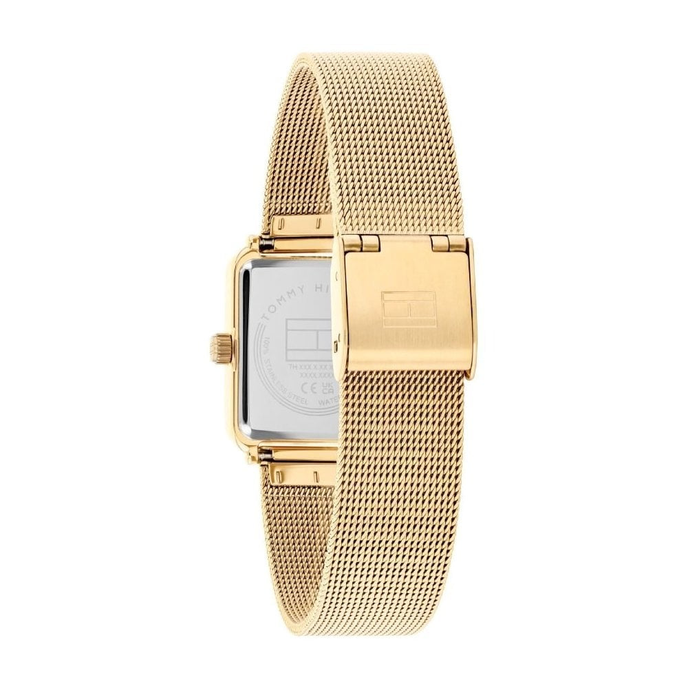Tommy Hilfiger Square Green Dial Ladies Gold Mesh Bracelet Watch