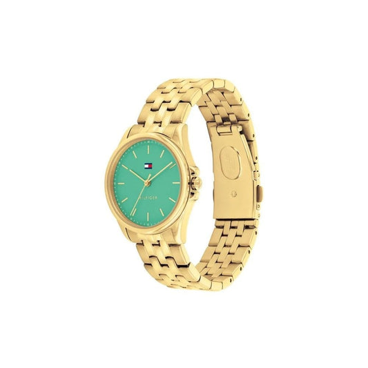 Tommy Hilfiger Striking Green Dial, Ladies Gold Stainless Steel Watch