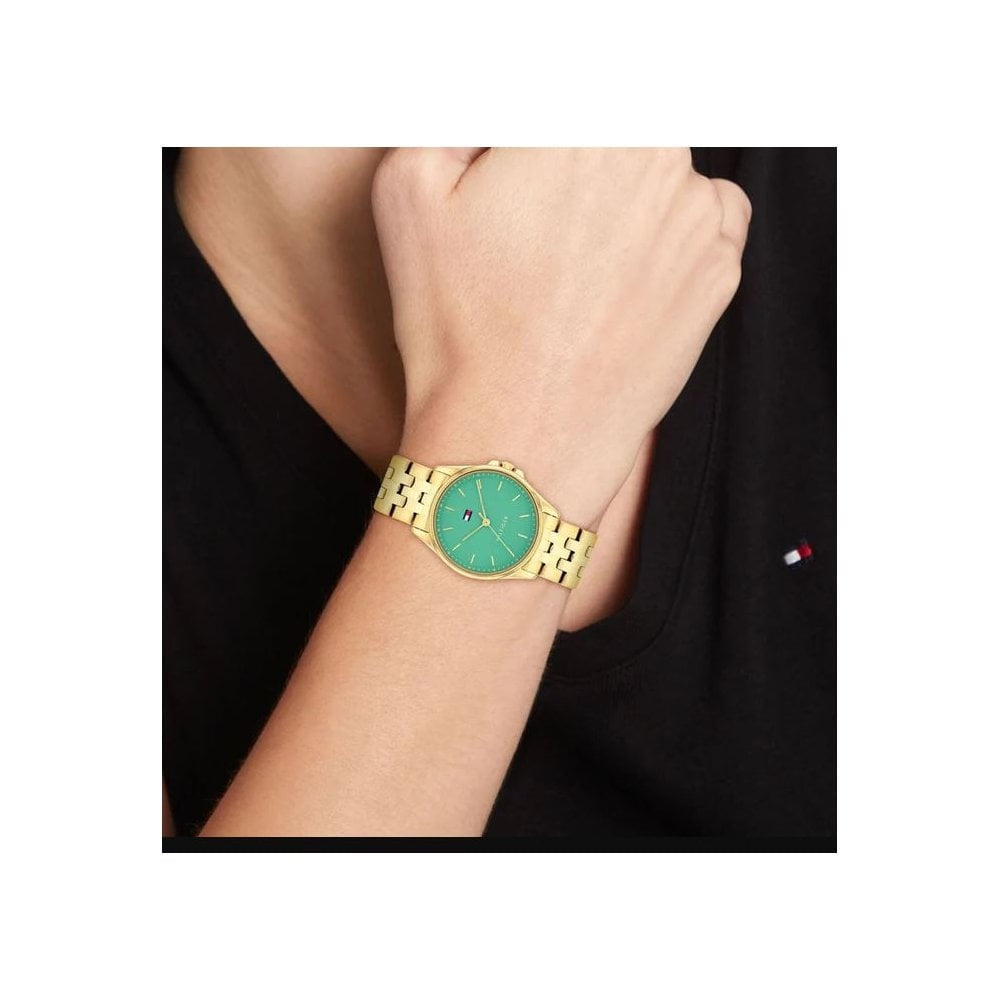 Tommy Hilfiger Striking Green Dial, Ladies Gold Stainless Steel Watch