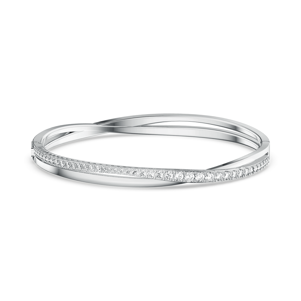 Twist bangle, White, Rhodium plated