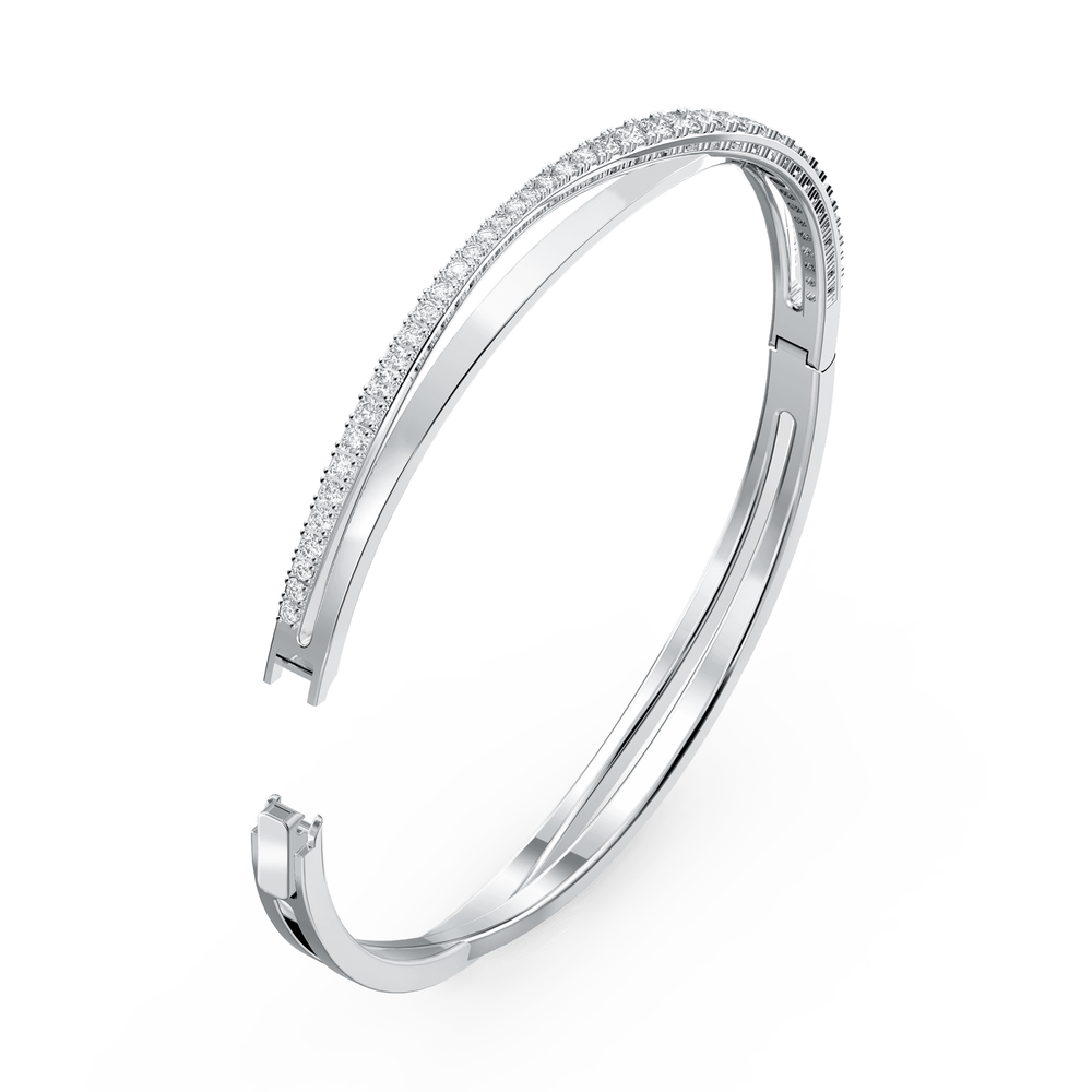 Twist bangle, White, Rhodium plated
