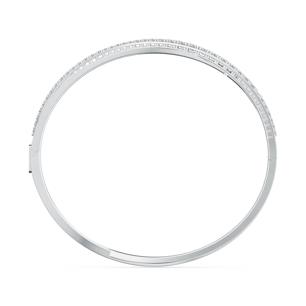 Twist bangle, White, Rhodium plated