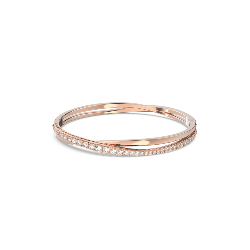 Twist bracelet, White, Rose gold-tone plated